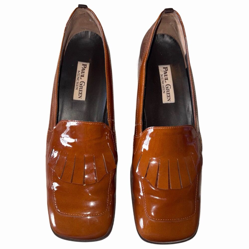 Paul Green Leather Loafer Pump In Cognac Soft Patent Loafer Style US Size 9